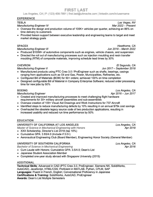 Template - Resume (Manufacturing Engineer)