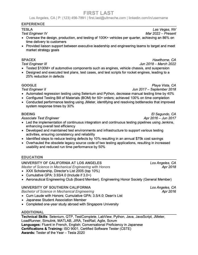 Template - Resume (Test Engineer)