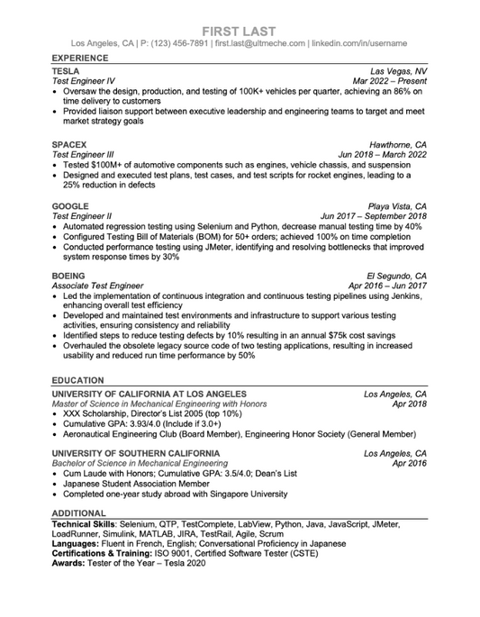 Template - Resume (Test Engineer)